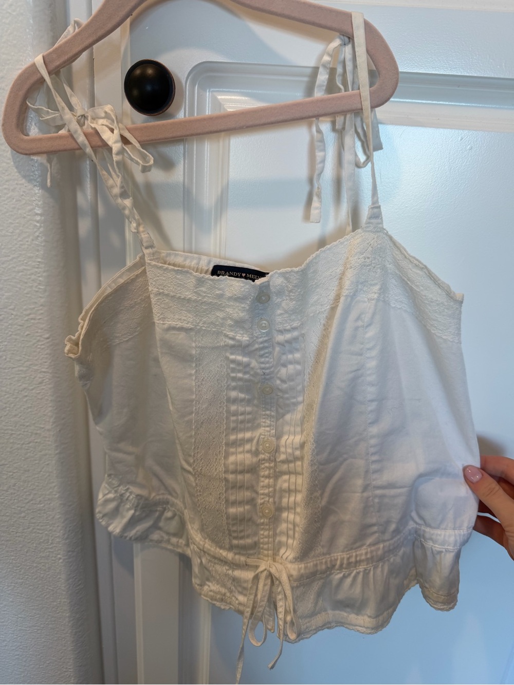 Brandy Melville White Button-Front Tie-Strap Crop Camisole